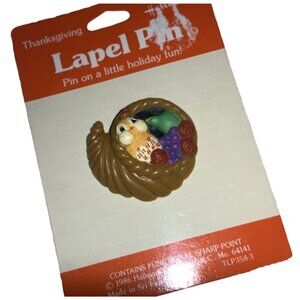 Hallmark Fall Thanksgiving Cornucopia Lapel Pin Vintage 1986